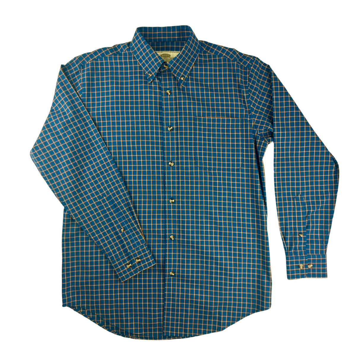 tan and blue checkered shirt on a white background